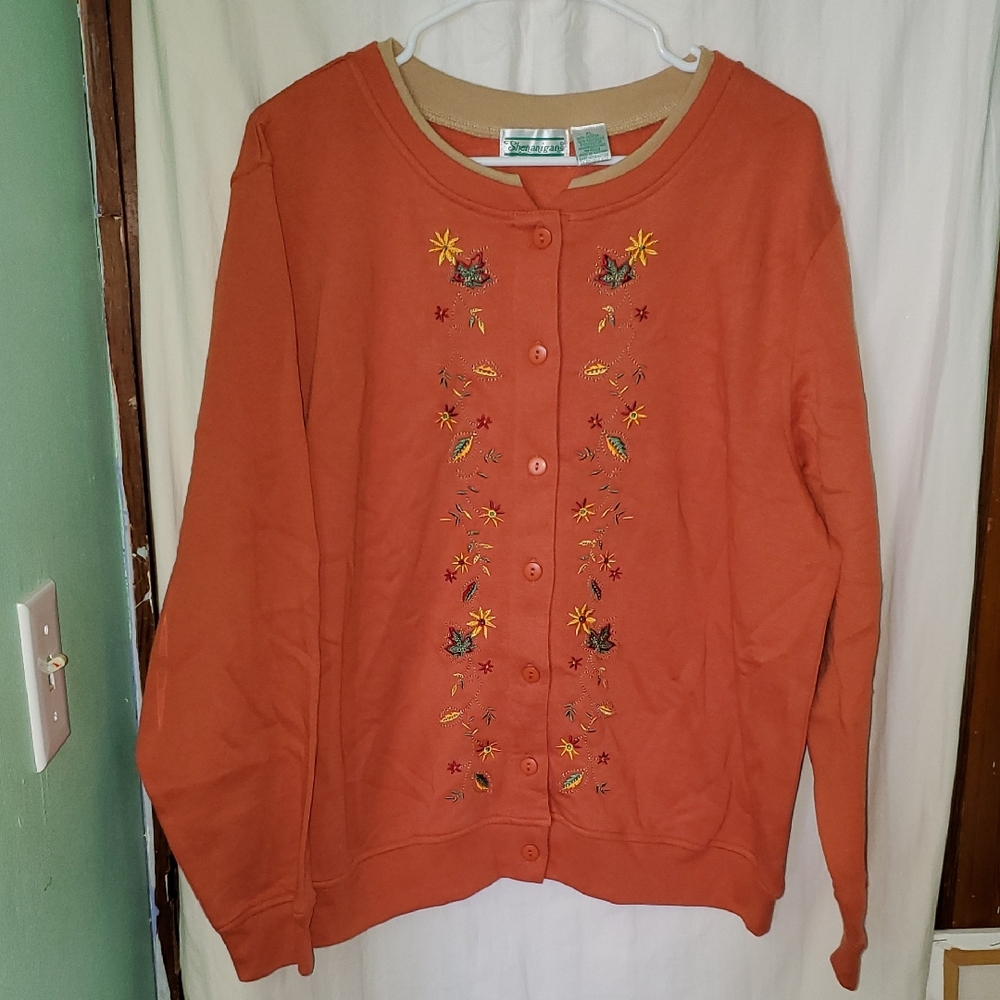 Vintage 90s Shenanigans Fall Leaves Embroidered Button Up Cardigan Sweatshirt